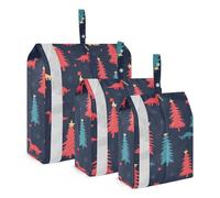 Garment Bag Closet Storage, Luggage Space Saver, Colorful Dino Red Pine Trees Merry Christmas, Waterproof, 3 Set Travel Packing Cubes For Suitcases, Luggages Management Personnel