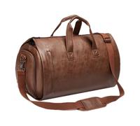 Garment Bag - Suit Luggage Bag - Garment Duffel Bag with Shoe Compartment | PU Leather Convertible Suit Travel Bag | Waterproof Carry-On Luggage for Men and Women - Weekender Duffle, Brown, Refer to