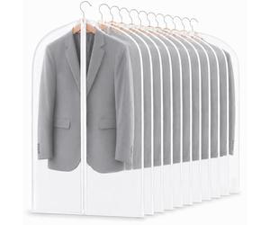 Garment Bags, 12 Pack 60cm x 100cm Breathable Suit Bag Covers with Zip, PEVA Clothes Cover Bags Coat Garment Bags Waterproof Moth Proof Dress Cover Bags for Wardrobe Storage and Travel (40" x 24")