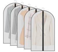 Garment Bags,5PCS Dustproof Garment Covers PEVA Translucent Clothes Covers with Zip Moth Proof Suit Protector Bags Waterproof Dress Covers for Shirts Coats Costumes (60X100cm)
