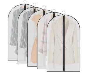 Garment Bags,5PCS Dustproof Garment Covers PEVA Translucent Clothes Covers with Zip Moth Proof Suit Protector Bags Waterproof Dress Covers for Shirts Coats Costumes (60X100cm)