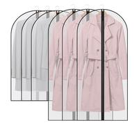 Garment Bags, 6PCS Clothes Dustproof Covers with Zip in Wardrobes, Translucent Waterproof Dress Shirts Covers Bag(60X100/60X120)