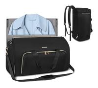 Garment Bags for Travel, Convertible Garment Bag with Detachable Hanging Suit Bag, Travel Bag with Shoulder Straps and Backpack, Luggage Dress Bag with 2 Shoe Covers, Black -, standard