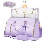 Garment Bags for Travel for Women, Stylish Garment Duffle Bag, Convertible & Foldable 2 in 1 PU Suit Bag for Hanging Clothes, Business Trip Bag with Toiletry Pocket & Shoes Compartment, Purple