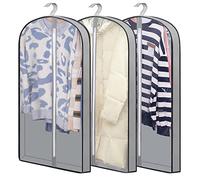 Garment bags Suit cover bags for hanging clothes 100cm, Moth Proof Dress Bag Covers Damp-proof Suit Storage Bag Clothes, Plastic Protector for Jacket, Coat, Sweater, Shirts 3 Packs (Grey)