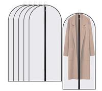 Garment Covers Bag, 6 Pcs Dresses Storage Bags, Wardrobe Storage Covers, Reuse Zipper Garment Bags, for Long, Dress, Shirts, Suits, Jackets, Coats Storage, Black Transparent, 60 x 140 cm