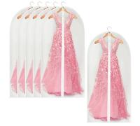 Garment Covers Bag, 6 Pcs Suit Bags for Storage, Transparent Wardrobe Storage Covers with Zip, Reusable Long Garment Bag, Dress, Shirts, Suits, Jackets, Coats, Suits, White Transparent, 60 x 140 cm