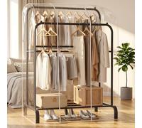 Garment Rack Cover with Double Zippers, PEVA Dustproof Clothes Rack Protector for Hanging Clothes, Waterproof Wardrobe Storage Rail Cover for Coats, Suits & Dresses (Clear,L130cm(51inch))