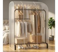 Garment Rack Cover with Double Zippers, PEVA Dustproof Clothes Rack Protector for Hanging Clothes, Waterproof Wardrobe Storage Rail Cover for Coats, Suits & Dresses (Frosted,L130cm(51inch))