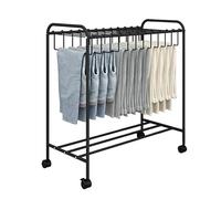 Garment Rack, Freestanding Trouser Hanger, Movable Floor Standing Hanger Storage Rack, Slacks Hanger Rack, Multifunctional Bedroom Clothes Rack, 3 Tiers, 12 Pieces, Includes Casters (Black,A)