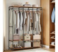Garment Rack, Heavy Duty Clothes Rack, Portable Wardrobe, with Hanging Rods, Storage Shelves, Removable Hooks, 40 x 141 x 180 cm, Brown