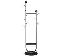 Garment rack Modern Clothing Rack With Marble Base, 3-in-1 Freestanding Coat Rack With 9 Hooks And Shelves, Space Saving Clothes Rail For Bedroom, Heavy Duty Clothes Organizer(Color:Black)
