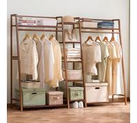 Garment Rack with Storage Shelves and Tidy Rail, Bamboo Open Wardrobe Closet, Clothing Stand for Bedroom and Hallway, 160x40x140cm