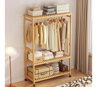 Garment Rack with Storage Shelves and Tidy Rail, Bamboo Portable Open Wardrobe Organizer for Bedroom and Living Room