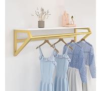 Garment Rail Wall Mounted Garment Rack Clothes Display Clothing Store Floating Shelf | Gold Heavy Duty Organizer Hanger Metal Sturdy Bedroom Rack