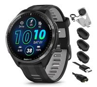 Garmin 010-02809-00 Forerunner 965 Running Smartwatch Black and Powder Gray Bundle with Deco Essentials Charging Dock, Silicone Dust Cover 3 Pack and USB Type C Charging and Sync Cable