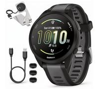 Garmin 010-02863-20 Forerunner 165 Smart Sport Watch, Black + Slate Gray Bundle with Deco Essentials Charging Dock, 3X Silicone Dust Cover and USB Type C Charging and Sync Cable