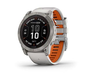 Garmin fēnix 7X Pro Sapphire Solar, Multi-Sport GPS Smart Watch, Built-in Flashlight, Solar Charging Capacity, Fog Grey/Amber Orange