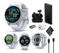 Garmin Fenix 8 43MM AMOLED Sapphire Premium Multisport GPS Smartwatch Silver with Whitestone Silicone Band, Built-in LED Flashlight, Fitness & Health Smart Watch Bundle for Men & Women