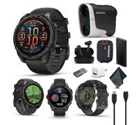 Garmin Fenix 8 47MM AMOLED Sapphire Premium Multisport GPS Smartwatch Carbon Gray DLC Titanium with Gray Silicone Band, Health & Fitness Smart Watch Bundle with Approach Z30 Golf Laser Range Finder