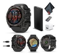 Garmin Fenix 8 51MM AMOLED Sapphire Premium Multisport GPS Smartwatch Carbon Gray DLC Titanium with Gray Silicone Band, Built-in LED Flashlight, Health & Fitness Smart Watch Bundle for Men & Women
