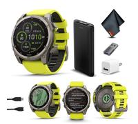 Garmin Fenix 8 51MM Solar Sapphire Multisport GPS Smartwatch Titanium with Amp Yellow Silicone Band, 48 Days Battery Life, Built-in LED Flashlight, Health & Fitness Smart Watch Bundle for Men & Women