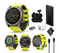 Garmin Fenix 8 51MM Solar Sapphire Multisport GPS Smartwatch Titanium with Amp Yellow Silicone Band, 48 Days Battery Life, Built-in LED Flashlight, Fitness & Health Smart Watch Bundle for Men & Women
