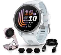 Garmin Forerunner 170 Music, 1.2" AMOLED GPS Running Watch, On-Watch Music, 10-Day Battery, Whitestone/Cloud Blue, 010-03920-11 w/Deco Essentials Charging Dock, 3-Pack Dust Cover & USB-C Cable