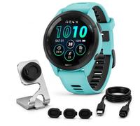 Garmin Forerunner 265 Running GPS Smartwatch, AMOLED Display, 46mm, Aqua/Black, 010-02810-02 - Bundle w/Deco Essentials Charging Dock, Dust Cover and USB-C Cable