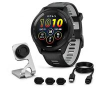 Garmin Forerunner 265 Running GPS Smartwatch, AMOLED Display, 46mm, Black/Powder Gray, 010-02810-00 - Bundle w/Deco Essentials Charging Dock, Dust Cover and USB-C Cable