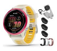 Garmin Forerunner 570-42mm GPS Smartwatch Aluminum and Bone/Mango Band 010-02970-02 Bundle with Deco Essentials 20mm Milanese Band 3 Pack, Charging Dock and Silicone Dust Cover 3 Pack