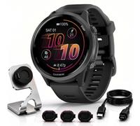 Garmin Forerunner 570 GPS AMOLED Smartwatch 47mm Bundle | Slate/Black, 010-02971-00, Running & Triathlon, Training, Mic/Speaker with Deco Essentials Charging Dock & Dust Covers