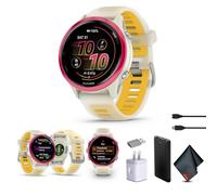 Garmin Forerunner 570 Running Smartwatch, 42MM WiFi, GPS Fitness Smart Watch for Men and Women, Raspberry Aluminum with Translucent Bone/Mango Band Bundle with P-Bank + More