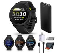 Garmin Forerunner 70 GPS Running Smartwatch Black 1.2" AMOLED Display Kit | Garmin Coach, 80+ Sports Apps Multi-GNSS + P-Bank + USB Wall Charger + USB-C female Adapte + Micro Fiber Cloth (5pc Bundle)