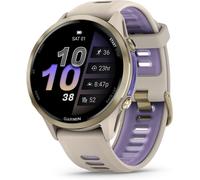 Garmin® Forerunner® 970, Premium GPS Running and Triathlon Smartwatch, AMOLED Display, Built-in LED Flashlight, Soft Gold Titanium with French Gray Case and French Gray/Translucent Indigo Band