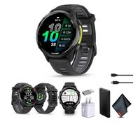 Garmin Forerunner 970 Running Smartwatch, GPS Fitness Smart Watch for Men and Women, Carbon Gray DLC Titanium with Black Case and Black/Translucent Whitestone Band Bundle with P-Bank + More
