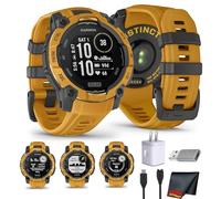 Garmin Instinct 3-45 mm, Solar, Rugged Outdoor GPS Smartwatch, Built-in Flashlight, Alpine Rush Collection Limited Edition Color, Sunburst with Sunburst/Gray Band Bundle