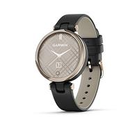 Garmin Lily™, Small Smartwatch with Touchscreen and Patterned Lens, Light Gold with Black Leather Band, 1 inch