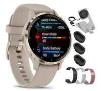 Garmin Venu 3S Soft Gold Stainless Steel Bezel AMOLED Smartwatch, 41mm Ivory Case, 010-02785-04 - Bundle w/Deco Essentials 18mm Milanese Bands, Dock and Dust Cover