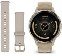 GARMIN Venu 3S - Soft Gold with French Grey Leather Band & French Grey Silicone Band, Silver/Grey,Gold