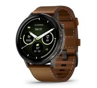 Garmin Venu 4 Multi-Colour 45mm Display Black Bezel Dark Brown Leather Strap Watch