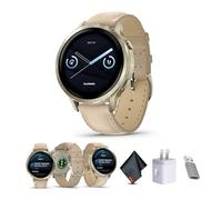 Garmin Venu 4, 41mm, Advanced Fitness Tracker GPS Smartwatch, 1.2" AMOLED Display, Built-in Flashlight, 10 Days of Battery Life, Lunar Gold with Light Sand Leather Band (Bundle)