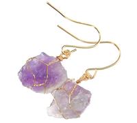 Garneck 1 Pair Natural Amethyst Crystal Dangle Earrings Irregular Rough Stone Ear Pendants for Women Handmade Wire Wrapped Earrings for Teens