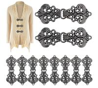 Garneck 10 Pairs Silver Alloy Sew on Cheongsam Buttons with Vintage Cloud Pattern, Easy to Use Decorative Cardigan Clips for Casual and Formal Occasions, Retro Style Fasteners for Clothes