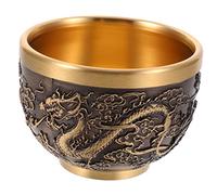Garneck 100% Copper Cup Retro Tea Cup, Vintage Chinese Style Teaware with Antique Dragon Pattern, Flat Bottom, Stable Structure, for Restaurant Supply and Desktop Display