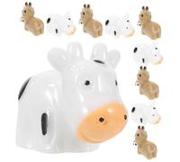 Garneck 10pcs Mini Cow Figurines Resin Miniature Animals for Micro Landscape Decoration Outdoor Garden Adornments Resin Material with White and Gray Colors for Balcony Decor