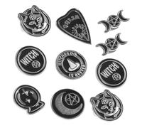 Garneck 10pcs Vintage Punk Alloy Witch Brooch Pin Set with Coffin and Hat Elements, Black Gothic DIY Badge Accessory for Women’s Clothing and Craft Decoration Assorted style