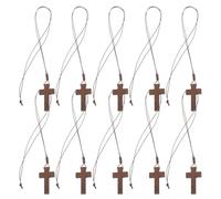 Garneck 10PCS Vintage Wooden Cross Pendant Necklace Set, Religious Crucifix Prayer Charm for Men and Women, Delicate Catholic Amulet Jewelry for Church and Christmas Decor