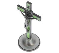Garneck 12cm Alloy Standing Cross Ornament with Luminous Finish, Rustic Metal Crucifix Tabletop Statue for Home and Car Religious Decoration, Prayer and Christian Altar Accent
