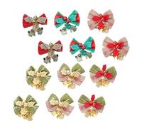 Garneck 12pcs Christmas Tree Bows: Mini Bowknot Wreath Bow with Jingle Bells for Christmas Garland Tree Crafts Wrapping Wreath Xmas Hanging Ornaments Decor